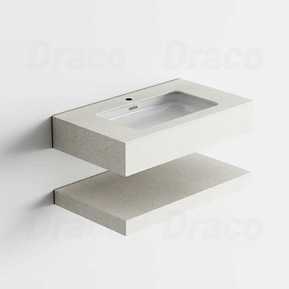 BÀN ĐÁ 2 TẦNG THẠCH ANH KIỂU LAVABO ÂM DRACO T2203A (800X500MM)