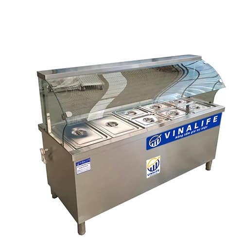 BÀN GIỮ NÓNG THỨC ĂN QUẦY KÍNH 8 KHAY VINALIFE VNL-TGNQK-8K
