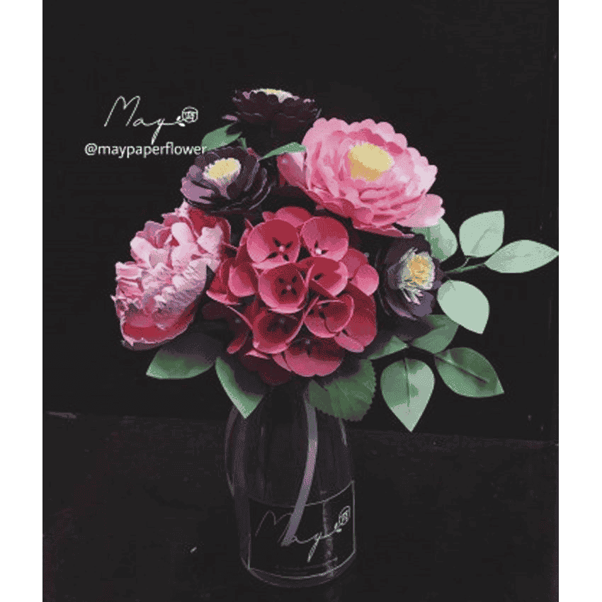 BÌNH HOA GIẤY THỦY TINH ROSY PEONY MAYPAPERFLOWER 0014