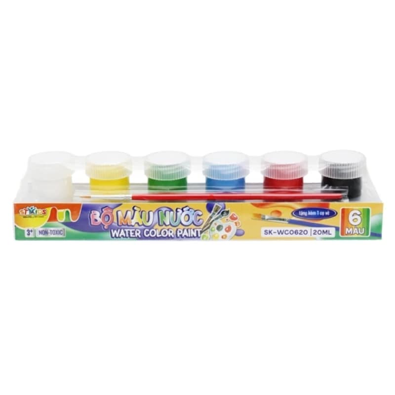 BỘ MÀU VẼ NƯỚC STAKIDS 6 MÀU- 20ML - KÈM CỌ SK-WC0620A