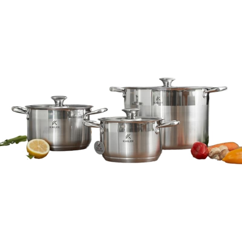BỘ NỒI INOX KAILER KL-6668 ĐÁY 5 LỚP, NẮP KÍNH BỀN BỈ