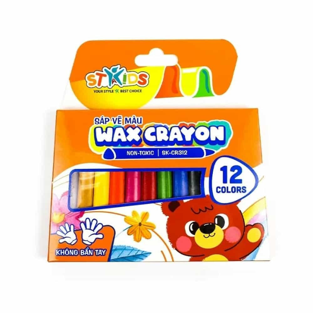BỘ SÁP VẼ 12 MÀU WAX CRAYON STAKIDS KHÔNG NHÃN SK-CR312