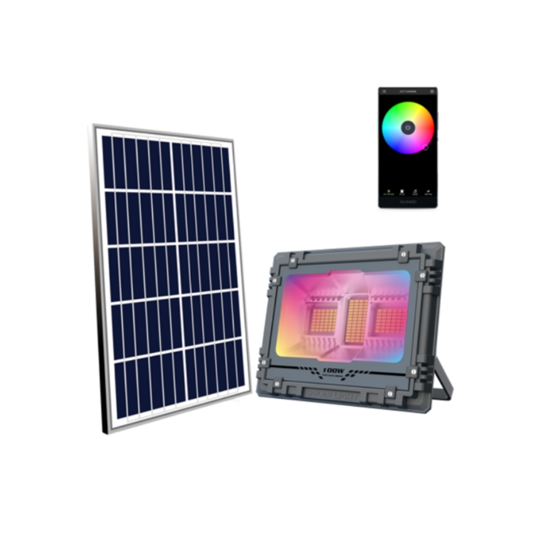 ĐÈN PHA NĂNG LƯỢNG MẶT TRỜI CAO CẤP ĐA SẮC MJ-AW100C 100W