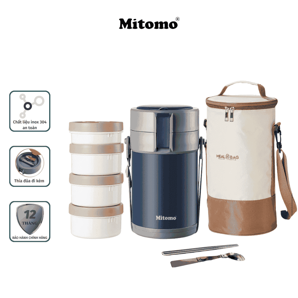 HỘP CƠM GIỮ NHIỆT MITOMO LCH-7086-4N INOX 4 NGĂN GIỮ ẤM LÂU