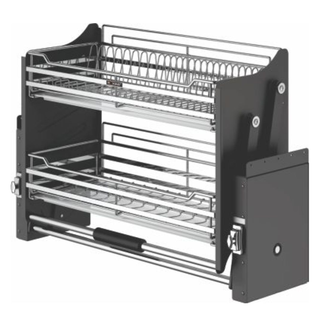 KỆ CHÉN NÂNG HẠ 2 TẦNG INOX MỜ ROXANA R015.800 VIP