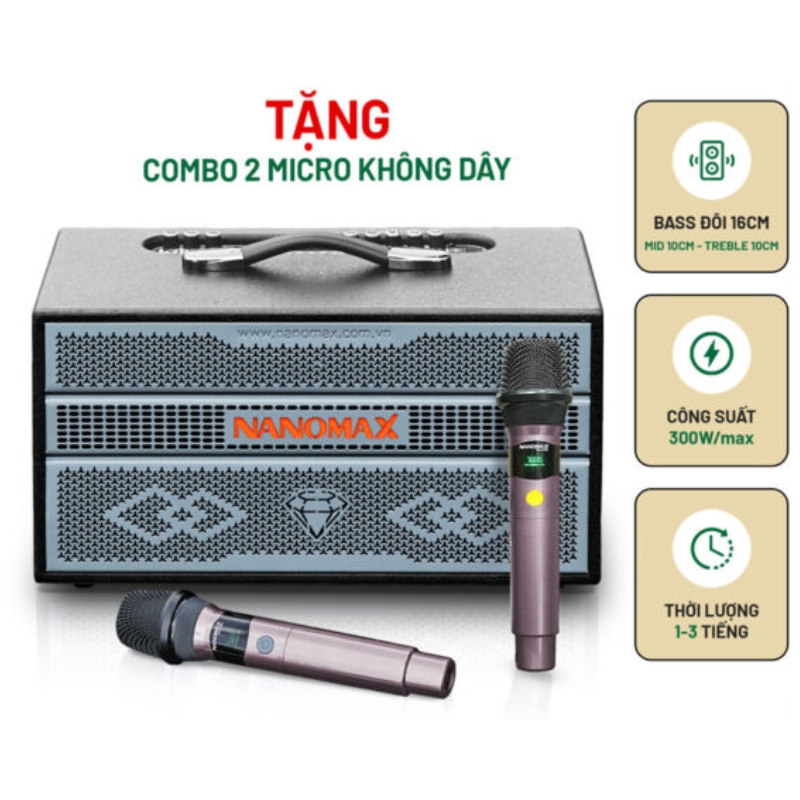LOA KARAOKE XÁCH TAY NANOMAX K-03 (BASS ĐÔI 16CM)