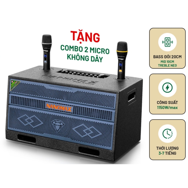 LOA KARAOKE XÁCH TAY NANOMAX X-220A (BASS ĐÔI 20CM)