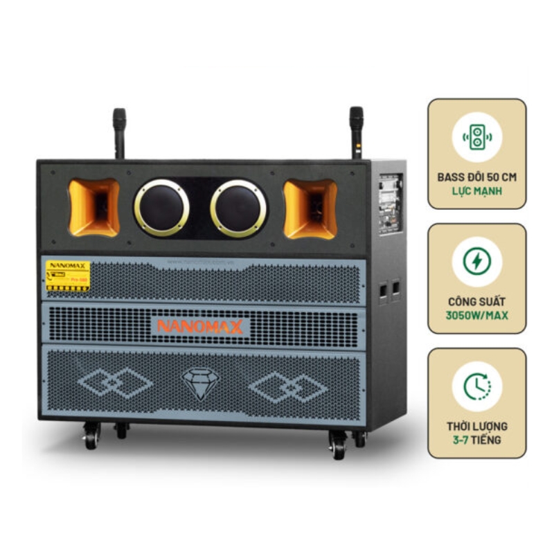 LOA KÉO KARAOKE NANOMAX PRO-500 (BASS ĐÔI 50CM)