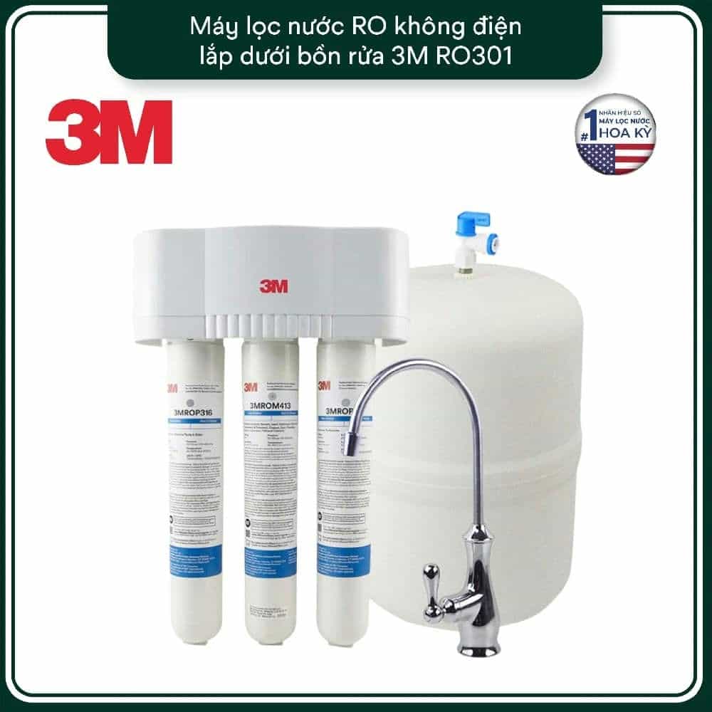 MÁY LỌC NƯỚC LẮP DƯỚI BỒN RỬA 3M RO301 - CÔNG NGHỆ RO KHÔNG DÙNG ĐIỆN