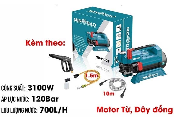 MÁY XỊT RỬA (CHỈNH ÁP) MINBAO MB-3100T - 3100W, ÁP LỰC 120BAR