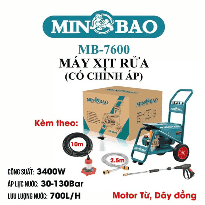 MÁY XỊT RỬA MINBAO MB-7600 CHỈNH ÁP 3400W ÁP LỰC CAO