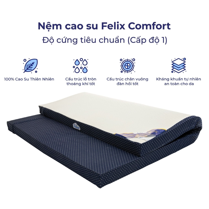NỆM CAO SU FELIX PREMIUM COMFORT 180X200X15 THIÊN NHIÊN DÀY
