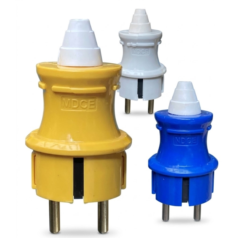 PHÍCH CẮM DÂN DỤNG CHỊU TẢI IP54 + MDCE + MD012D, 2 CHẤU, CẮM DỌC
