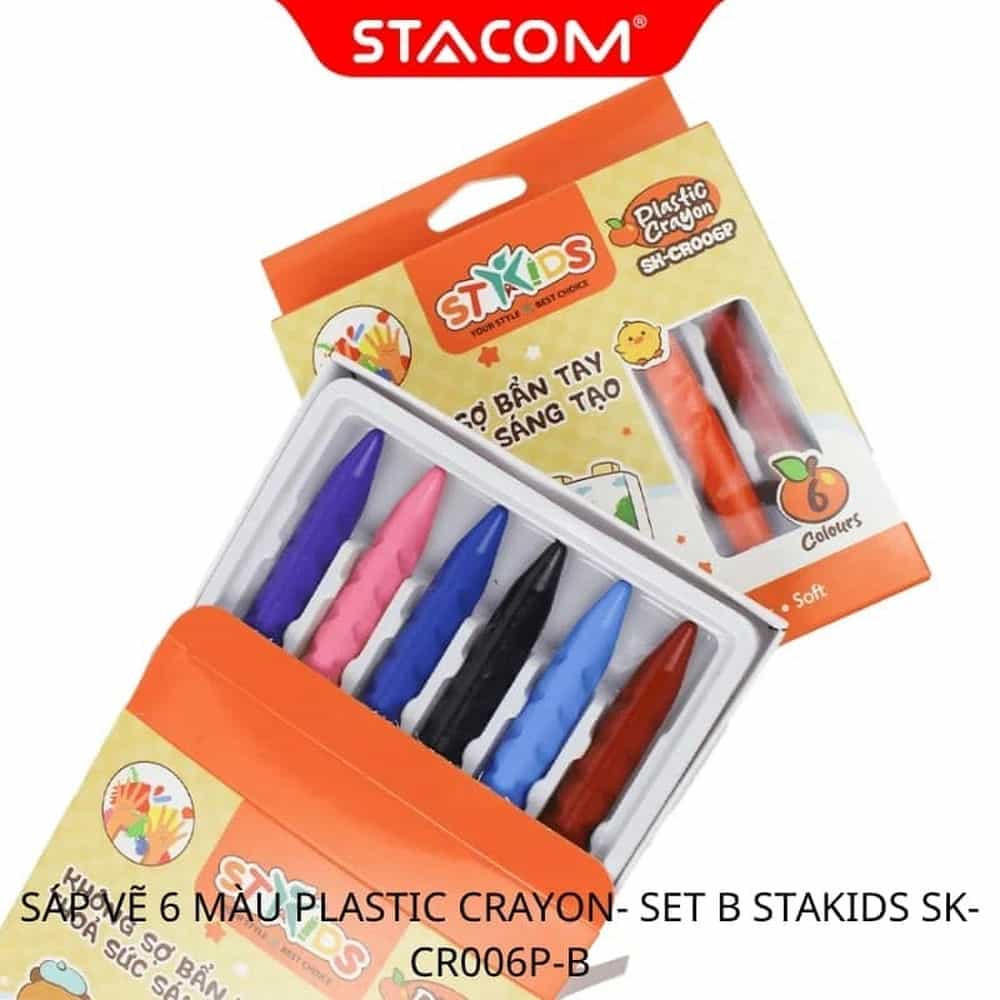 SÁP VẼ 6 MÀU PLASTIC CRAYON- SET A STAKIDS SK-CR006P-A
