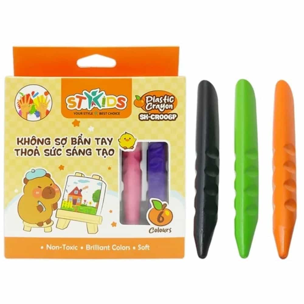 SÁP VẼ 6 MÀU PLASTIC CRAYON- SET B STAKIDS SK-CR006P-B
