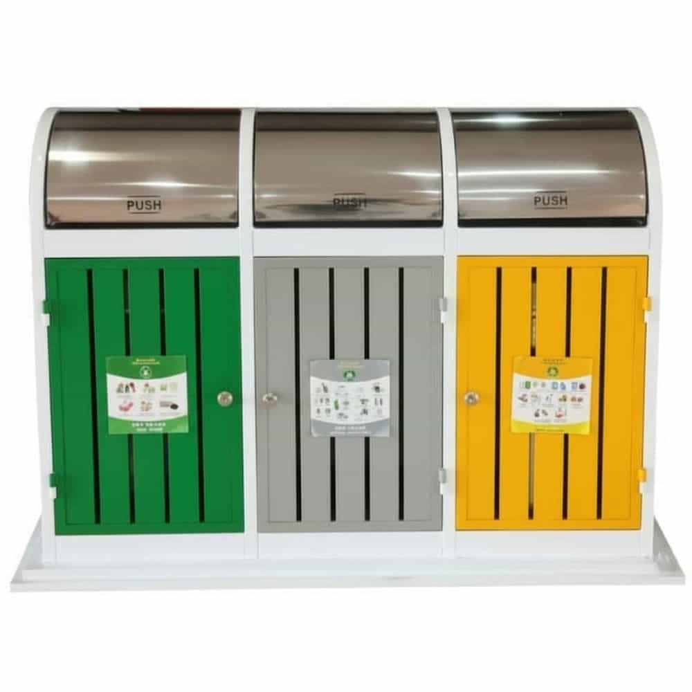 THÙNG RÁC 3 NGĂN THÉP SƠN TĨNH ĐIỆN GIẢ GỖ SÀI GÒN SG-3N-150L-THEP-GG