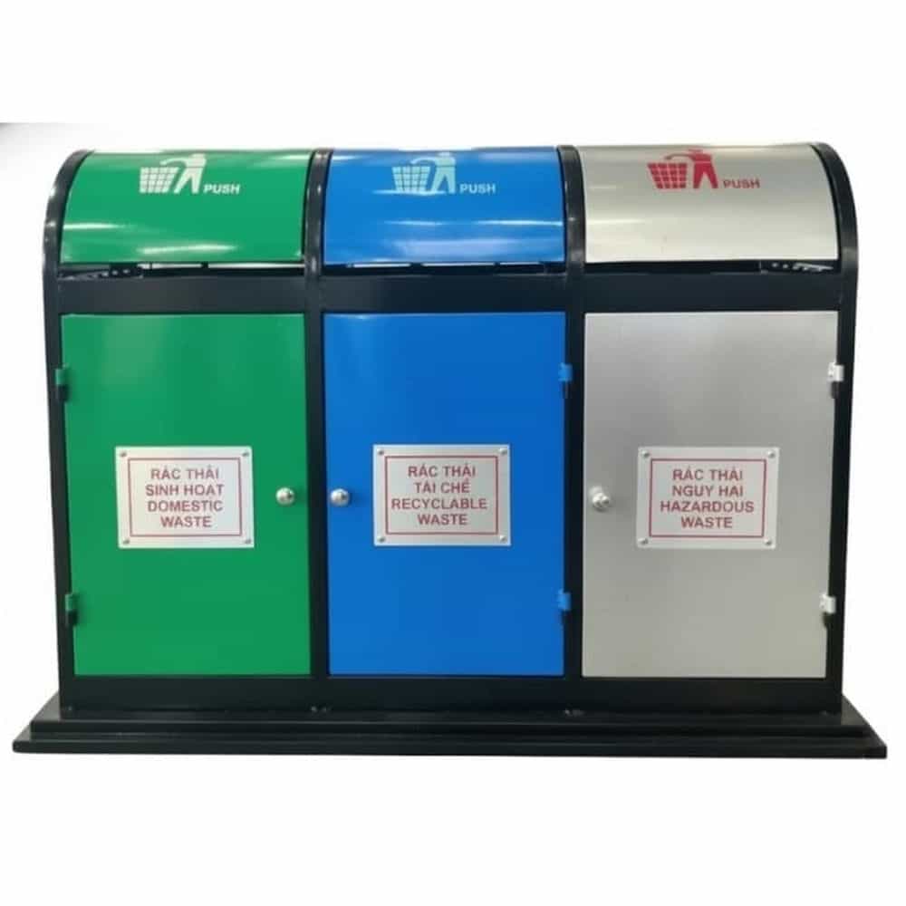 THÙNG RÁC 3 NGĂN THÉP SƠN TĨNH ĐIỆN SÀI GÒN SG-3N-150L-THEP