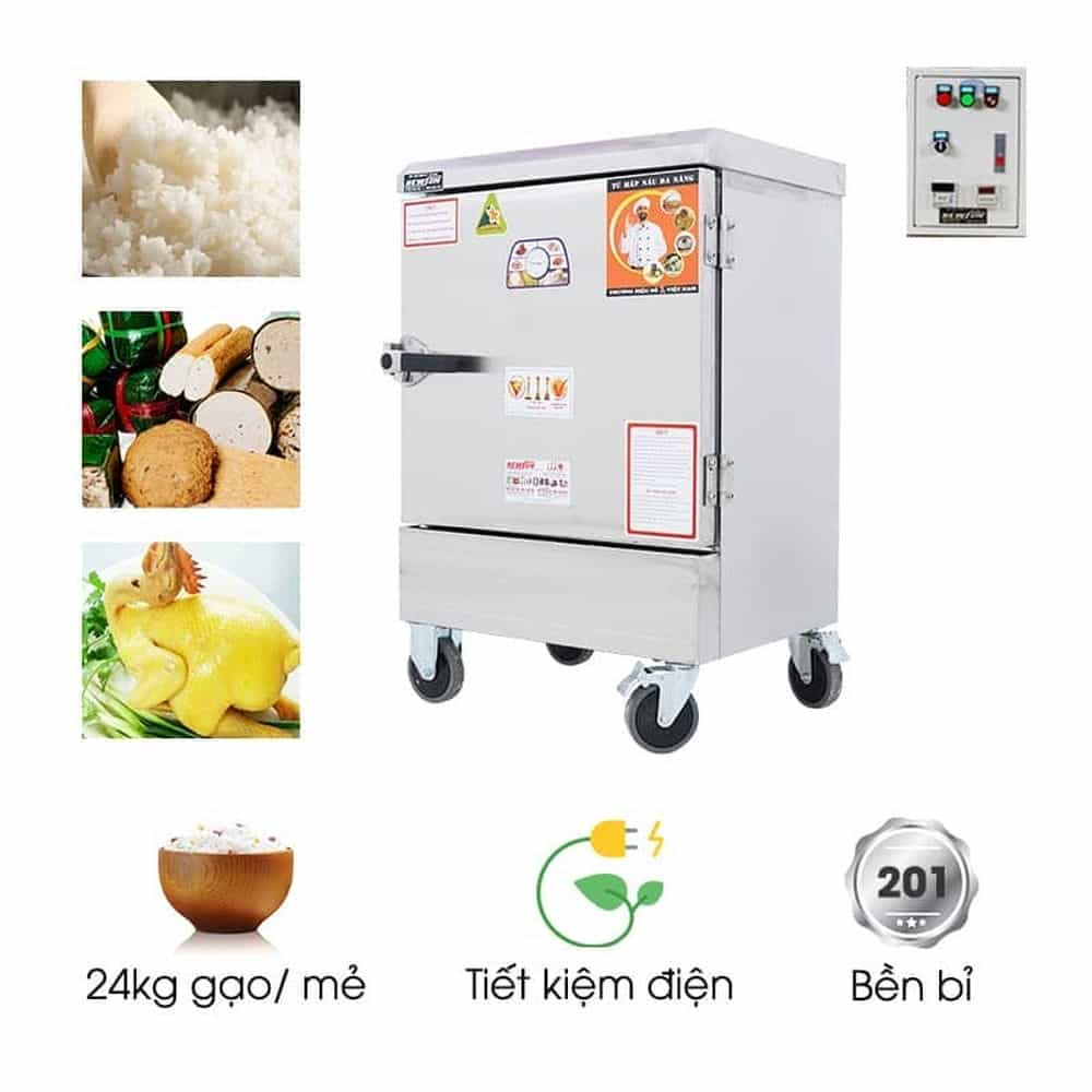 TỦ CƠM CÔNG NGHIỆP DÙNG ĐIỆN INOX 201 6 KHAY 24KG GẠO NEWSUN NS-THVNĐ6K