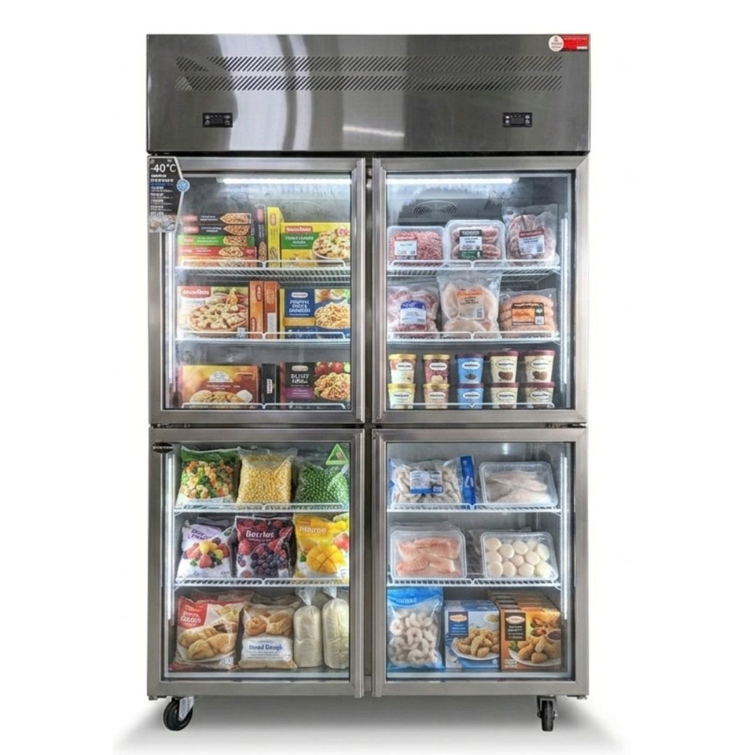 TỦ ĐÔNG INOX 4 CÁNH KÍNH OUCBOLL 870 LÍT BCD-1200DW-CK (TRỰC TIẾP) (ÂM SÂU 40 ĐỘ)