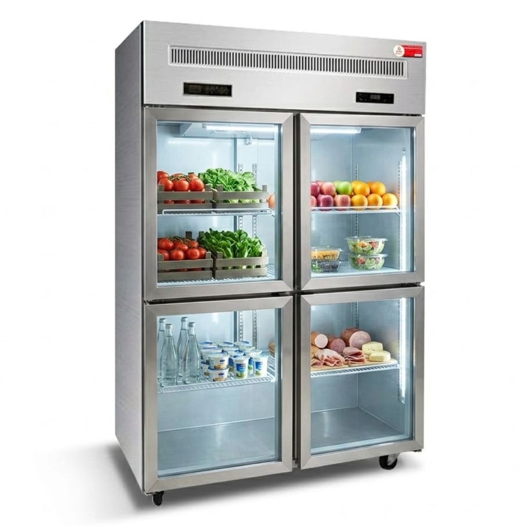 TỦ ĐÔNG MÁT INOX 4 CÁNH KÍNH OUCBOLL 870 LÍT BCD-1200F-760-CK (QUẠT GIÓ)