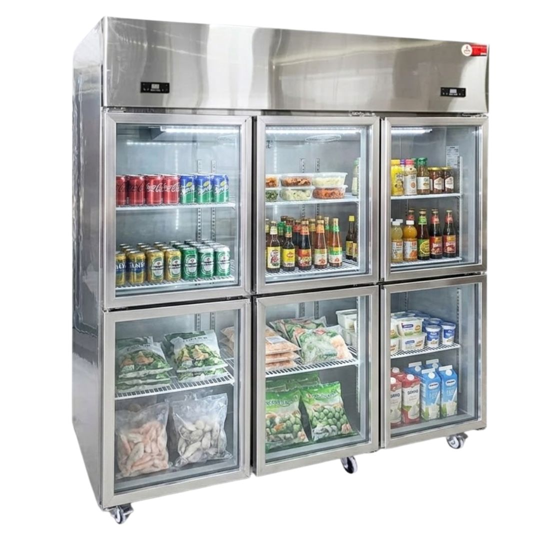 TỦ ĐÔNG MÁT INOX 6 CÁNH KÍNH OUCBOLL 1380 LÍT BCD-1800F-DM-CK (QUẠT GIÓ)