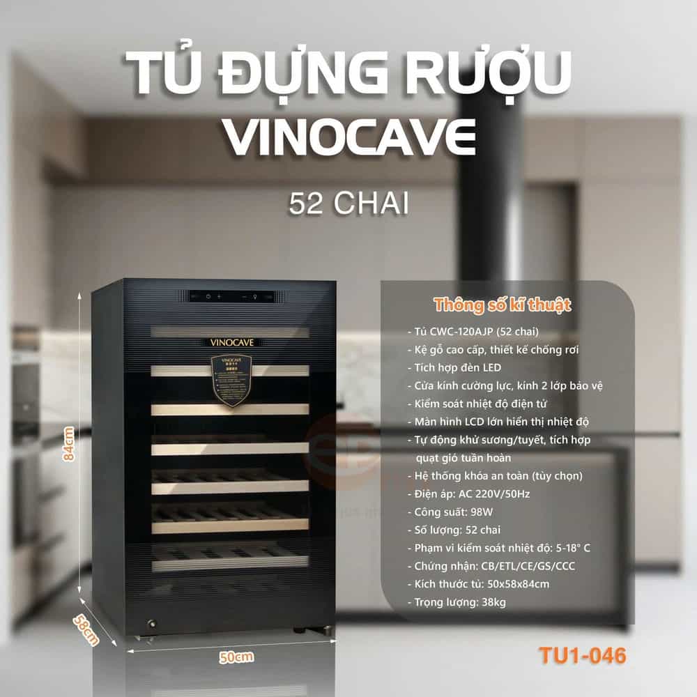 TỦ MÁT RƯỢU VANG VINOCAVE TU1-046 52 CHAI