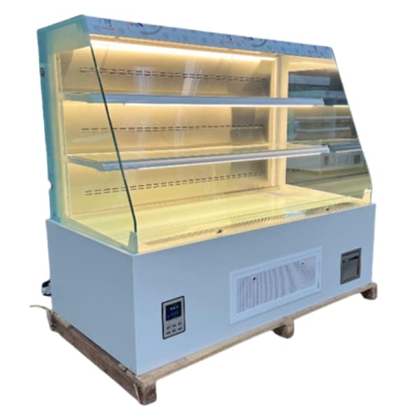 TỦ MÁT TRƯNG BÀY BÁNH KEM 3 TẦNG VÁT KHÔNG CỬA 1.5M CLASSIC WORK TBKC-1500F-3T-VAT (ĐỒNG) (R290)