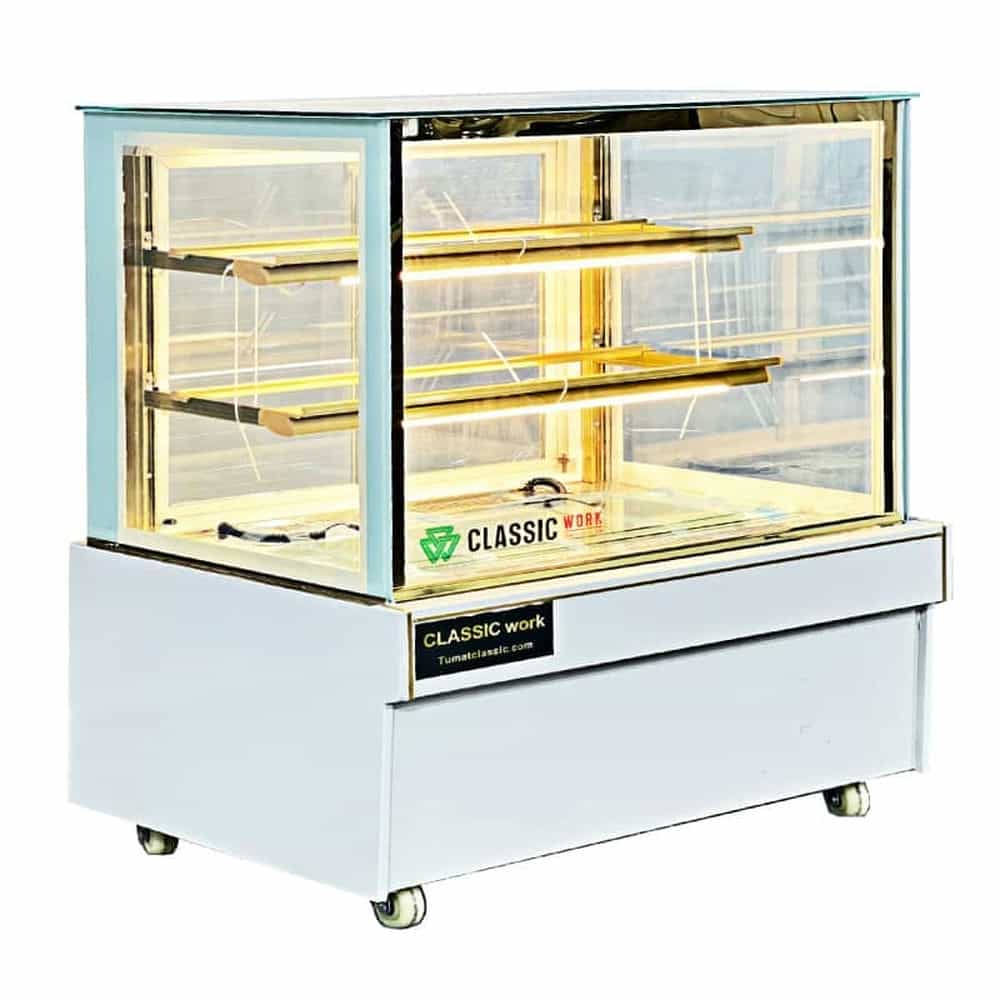 TỦ MÁT TRƯNG BÀY BÁNH KEM 3 TẦNG VUÔNG 1.5M CLASSIC WORK TH-1500F-3T-V