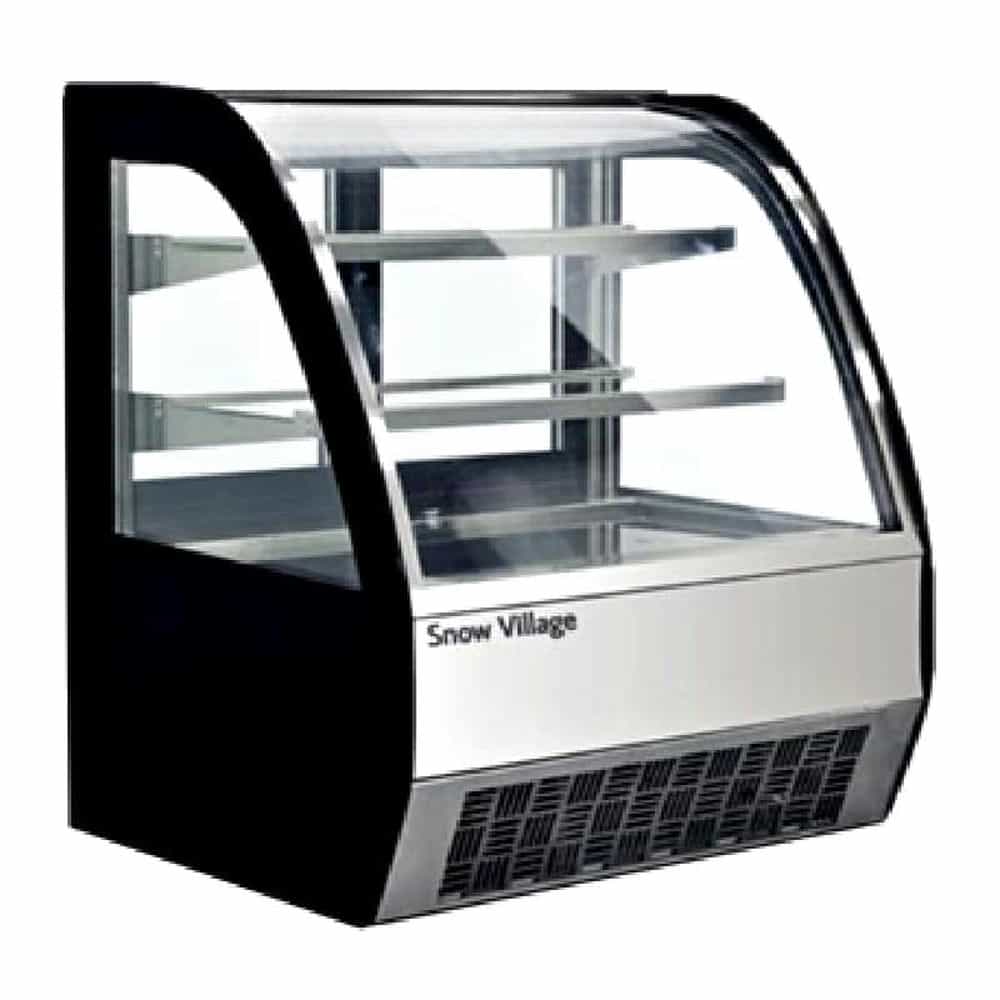TỦ MÁT TRƯNG BÀY BÁNH KEM KÍNH CONG SNOW VILLAGE 57 LÍT GB-100BL QUẠT GIÓ (R290A)