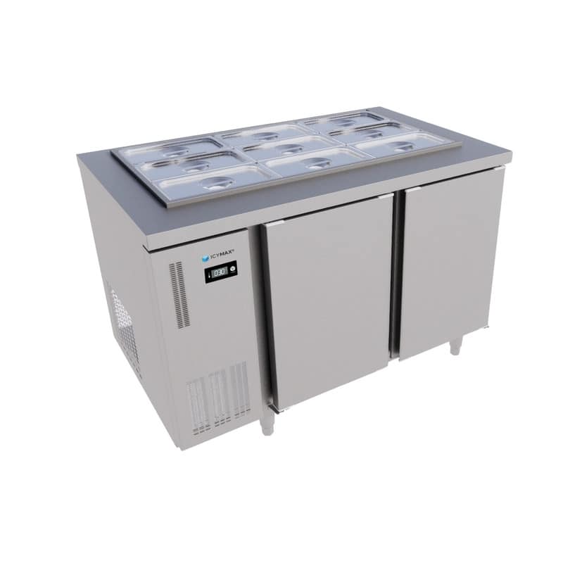 BÀN MÁT SALAD INOX 2 CÁNH ICYMAX 445 LÍT ISR-2S157 QUẠT GIÓ (R290) (INOX 430) (CHƯA KÈM KHAY)