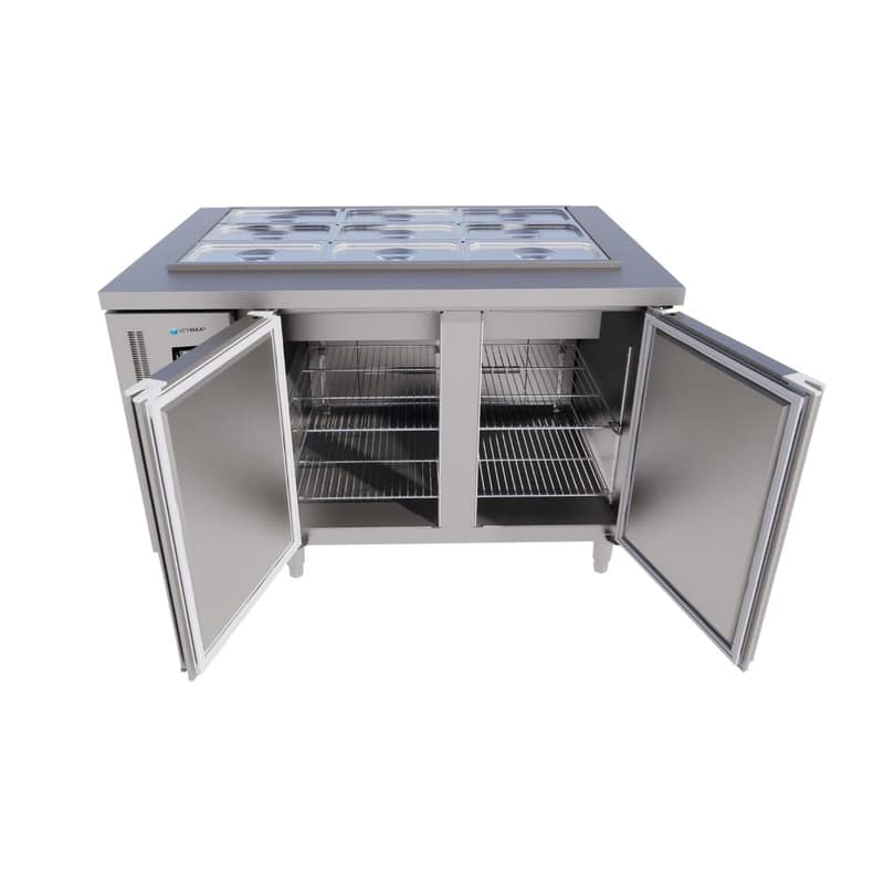 BÀN MÁT SALAD INOX 2 CÁNH ICYMAX 445 LÍT ISR-2S157 QUẠT GIÓ (R290) (INOX 430) (CHƯA KÈM KHAY)