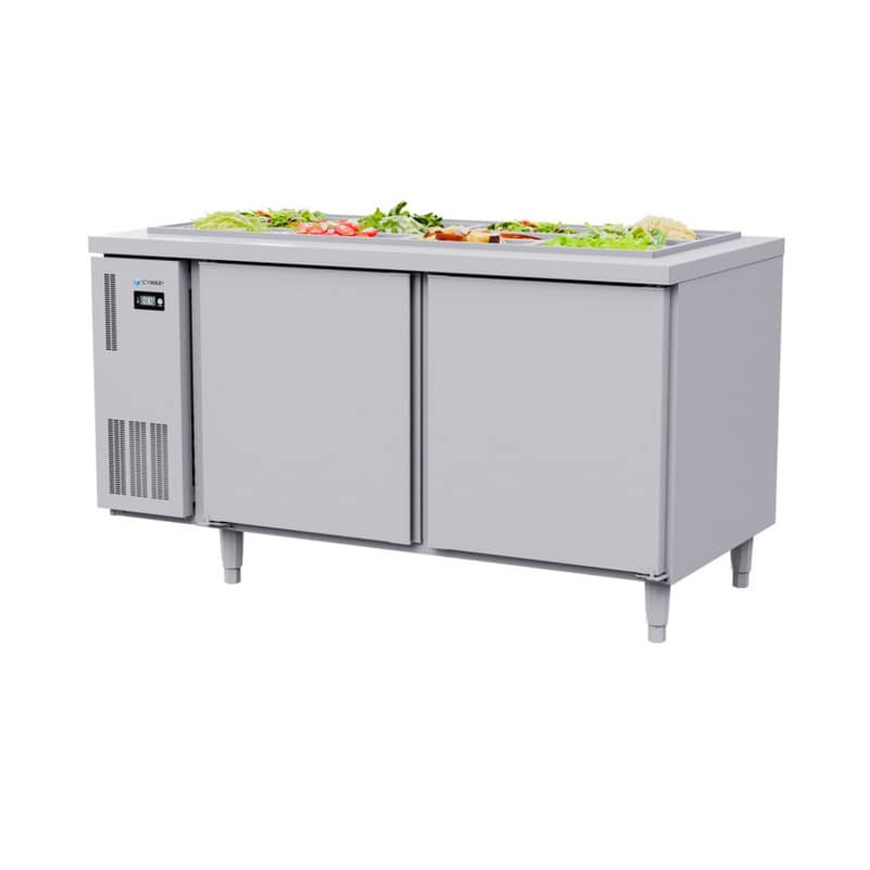 BÀN MÁT SALAD INOX 2 CÁNH ICYMAX 445 LÍT ISR-2S157 QUẠT GIÓ (R290) (INOX 430) (CHƯA KÈM KHAY)