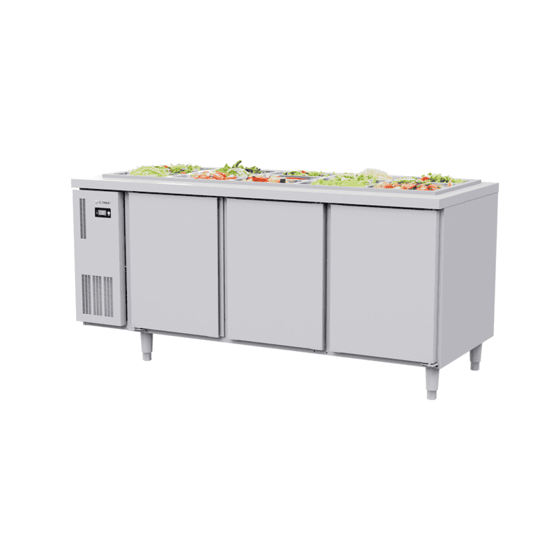 BÀN MÁT SALAD INOX 3 CÁNH ICYMAX 550 LÍT ISR-3S187 QUẠT GIÓ (R290) (INOX 430) (CHƯA KÈM KHAY)