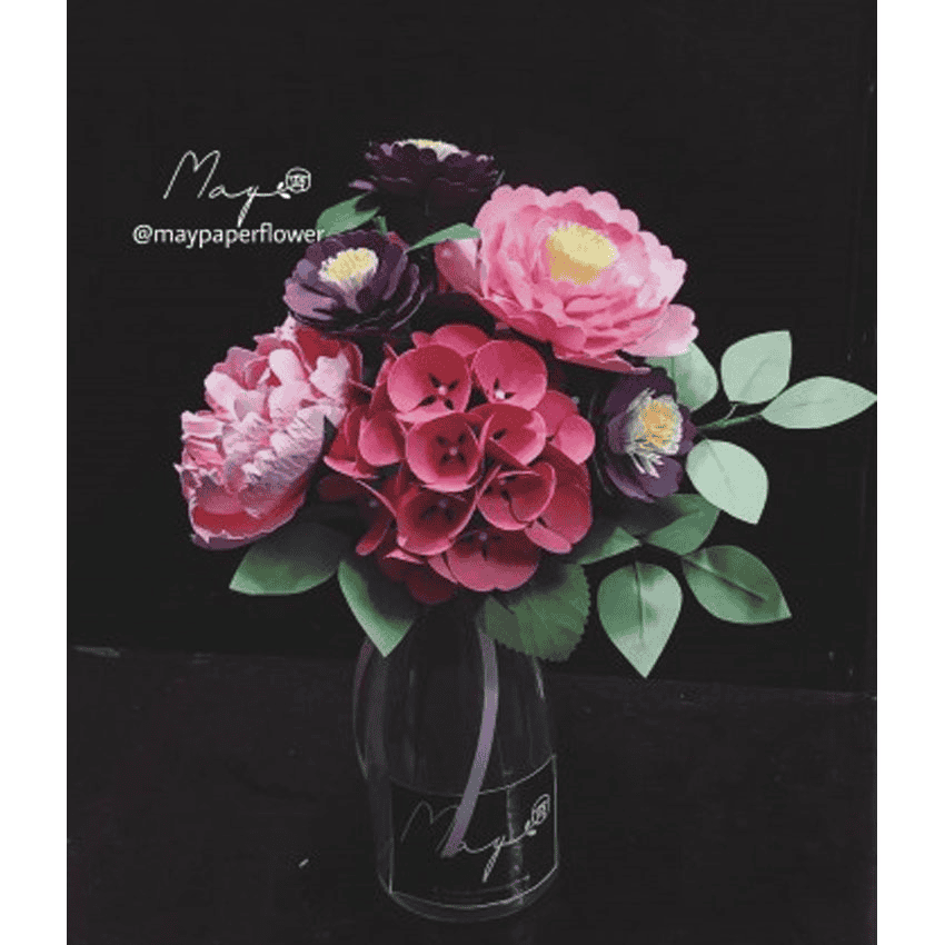 BÌNH HOA GIẤY THỦY TINH ROSY PEONY MAYPAPERFLOWER 0014