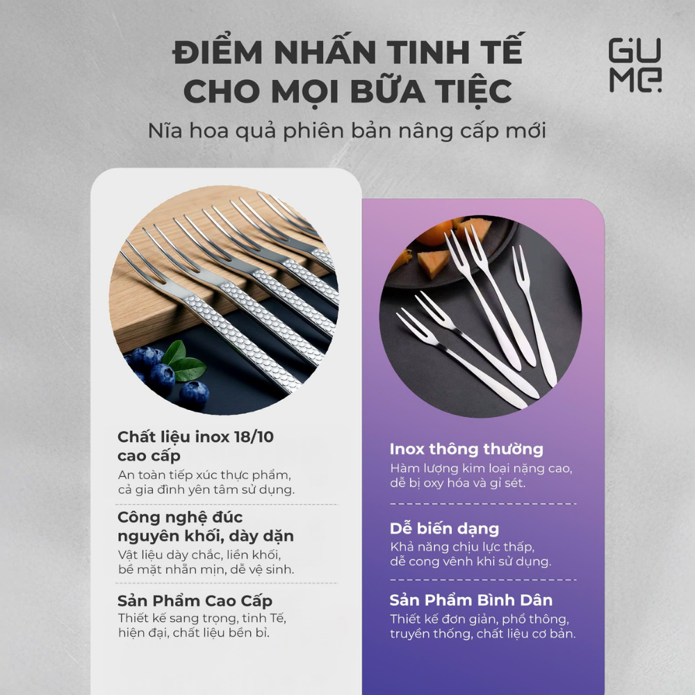 BỘ 6 NĨA INOX 18/10 GUME GM-D2117 ĂN TRÁI CÂY SÁNG BÓNG
