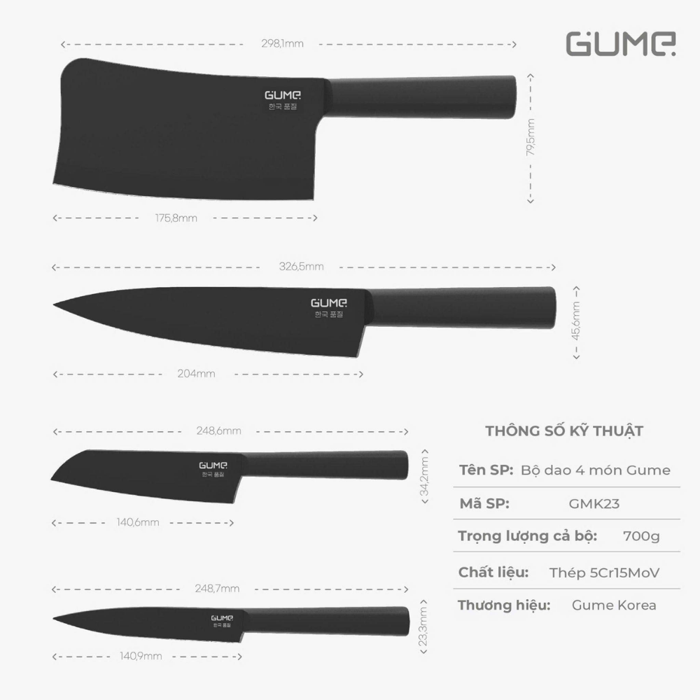 BỘ DAO 4 MÓN GUME GMK23 THÉP 5CR15MOV CHỐNG GỈ