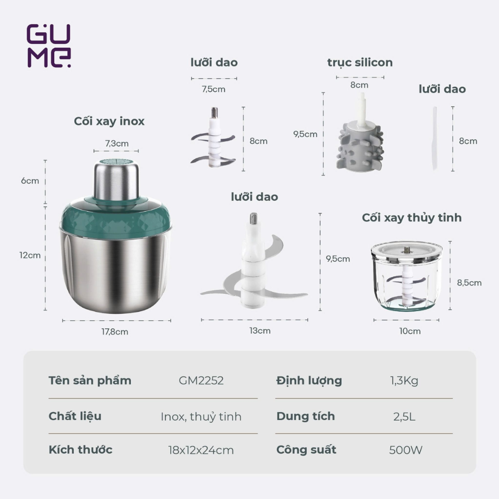 MÁY XAY ĐA NĂNG GUME GM-2252 500W CỐI ĐÔI 2.5L