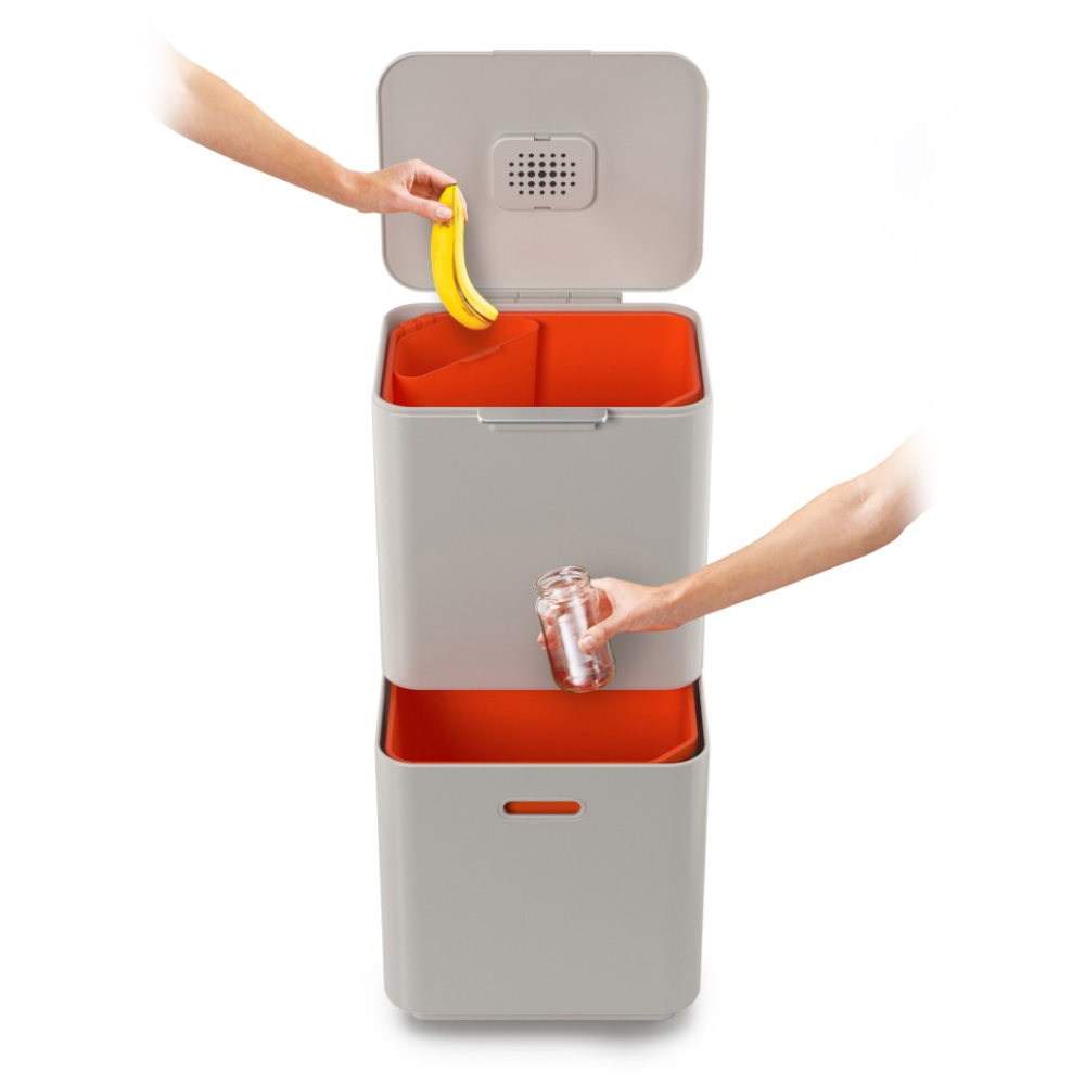 THÙNG RÁC PHÂN LOẠI & KHỬ MÙI 3 NGĂN JOSEPH JOSEPH TOTEM MAX 60L (STONE) 001020