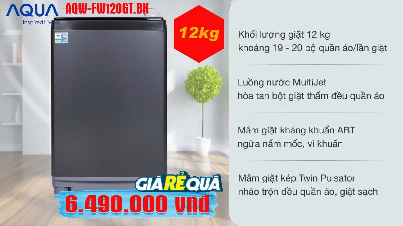 LỄ HỘI MUA SẮM AQUA - RINH NGAY MÁY GIẶT CỬA TRÊN AQUA 12 KG AQW-FW120GT(BK)