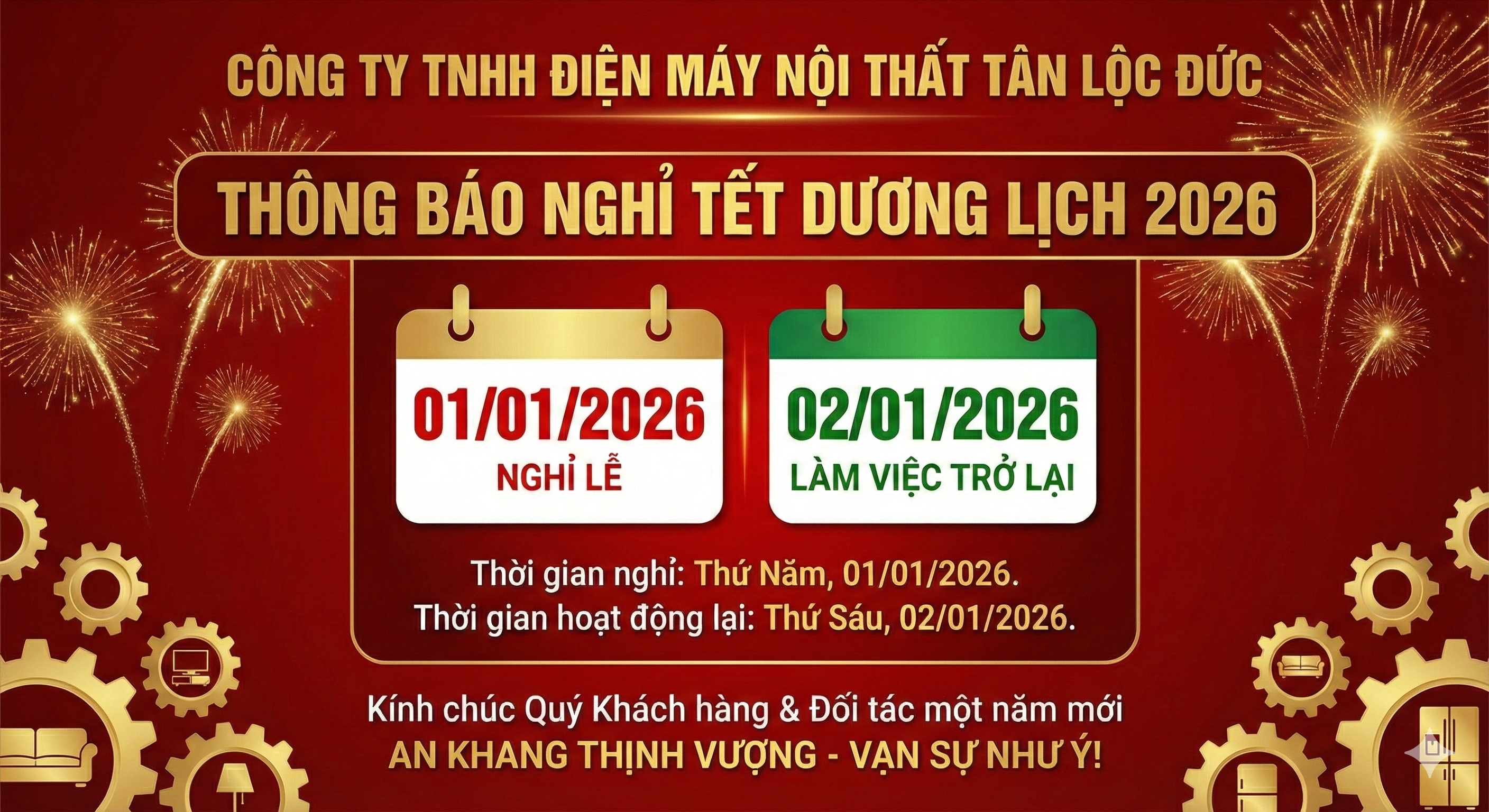 V/v: Lịch nghỉ Tết Dương lịch năm 2026