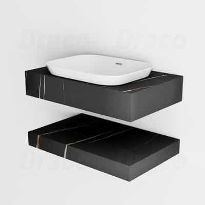 BÀN ĐÁ 2 TẦNG CHỐNG TRẦY ĐEN KIỂU LAVABO BÁN ÂM DRACO T2209D (800X500MM)