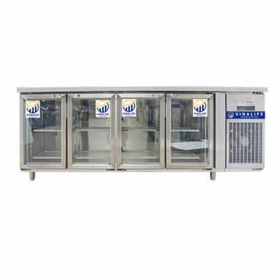 Bàn mát Inox 4 cánh kính Vinalife 410 Lít VNL-BL4CK-2.25-QG (R134A) (Quạt gió)