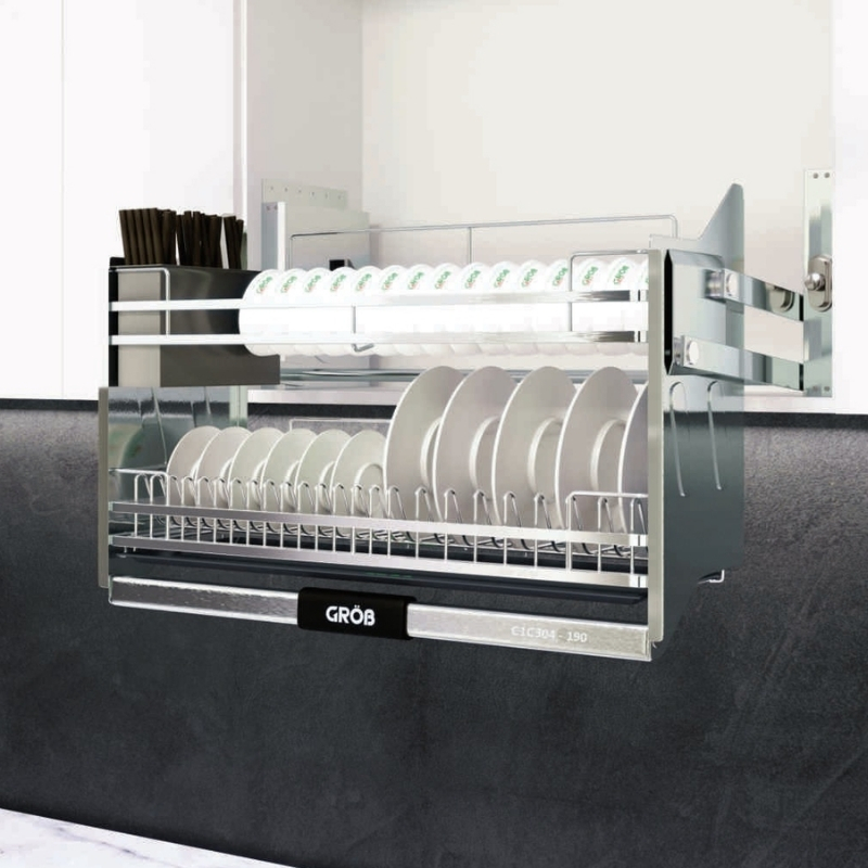 GIÁ BÁT NÂNG HẠ NAN DẸT GROB C1C304-180 INOX XƯỚC MỜ SUS304 (KHOANG 800MM)