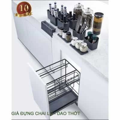 Kệ dao thớt chai lọ Fulco FC01-300 inox nan tròn ray giảm chấn