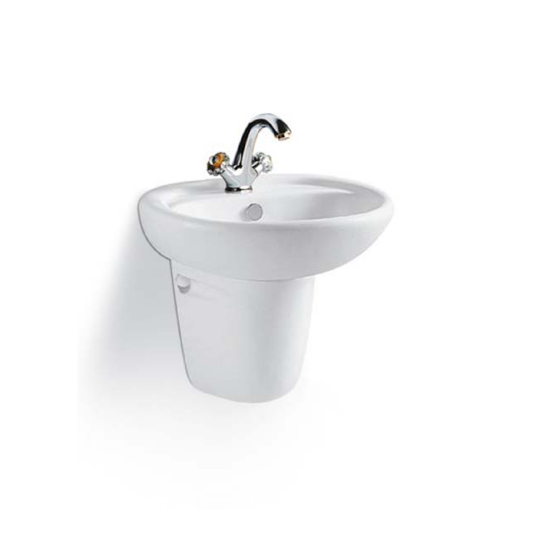 LAVABO TREO TƯỜNG BRAVAT C22358W-1 SỨ TRẮNG 485MM THIẾT KẾ GỌN