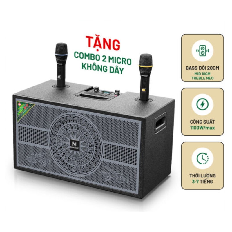 LOA KARAOKE XÁCH TAY NANOMAX X-7 (BASS ĐÔI 20CM)