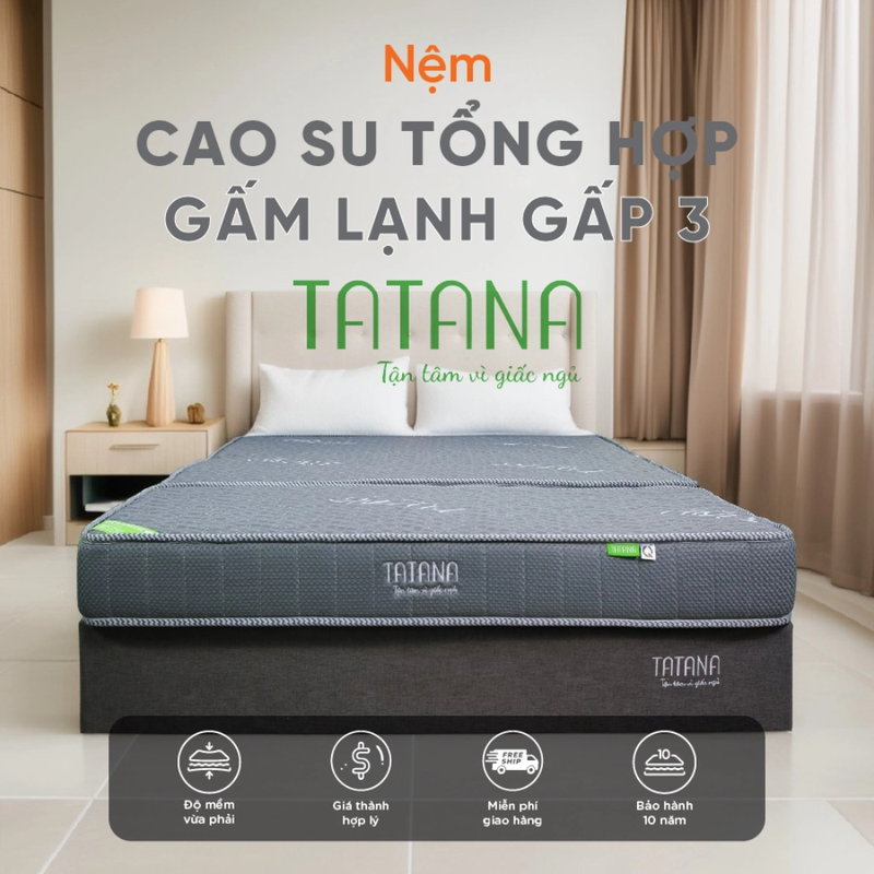 NỆM CAO SU TỔNG HỢP TATANA GẤM LẠNH 160x200x17 GẤP 3