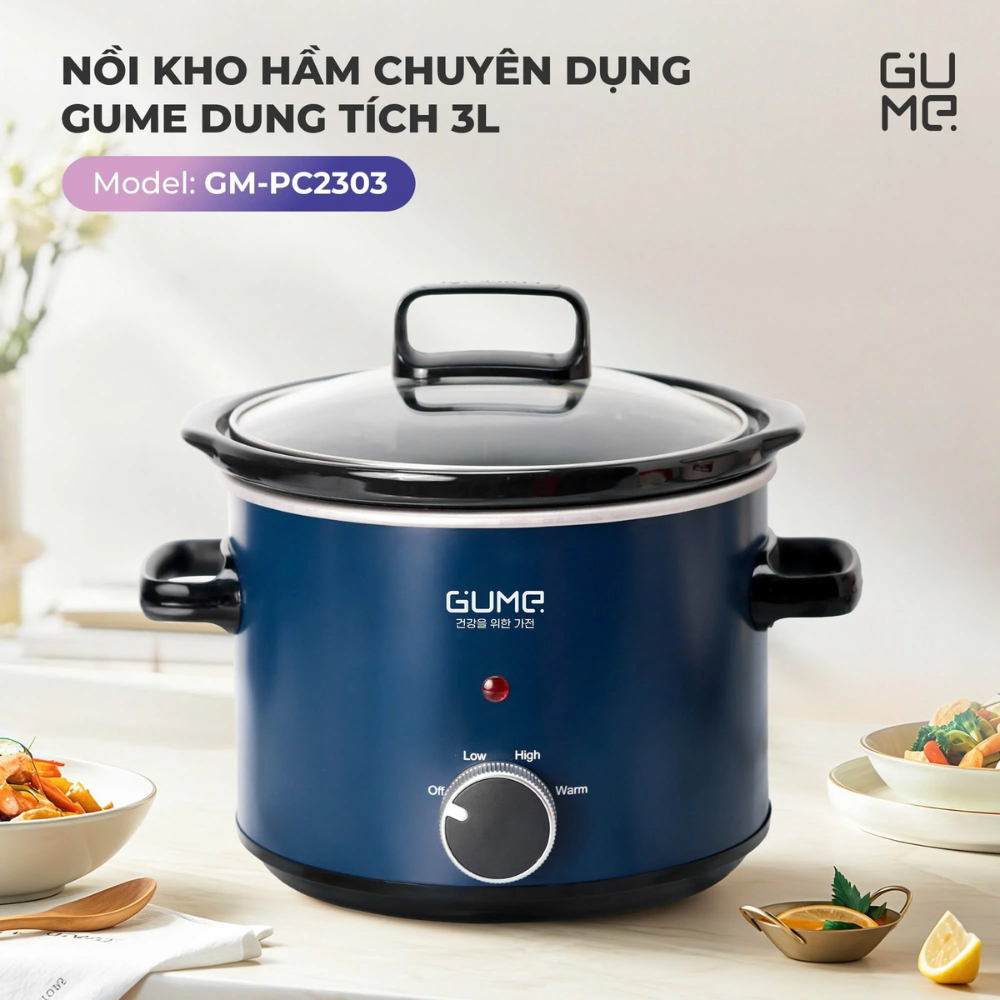 NỒI KHO HẦM GUME GM-PC2303 3L GIA NHIỆT 360° LÒNG GỐM SỨ