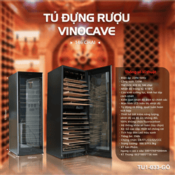 TỦ MÁT RƯỢU VANG VINOCAVE 146 CHAI TU1-033-GO  (GIÁ GỖ) (2 VÙNG NHIỆT) (SẤY KÍNH) (TẶNG RƯỢU VANG)